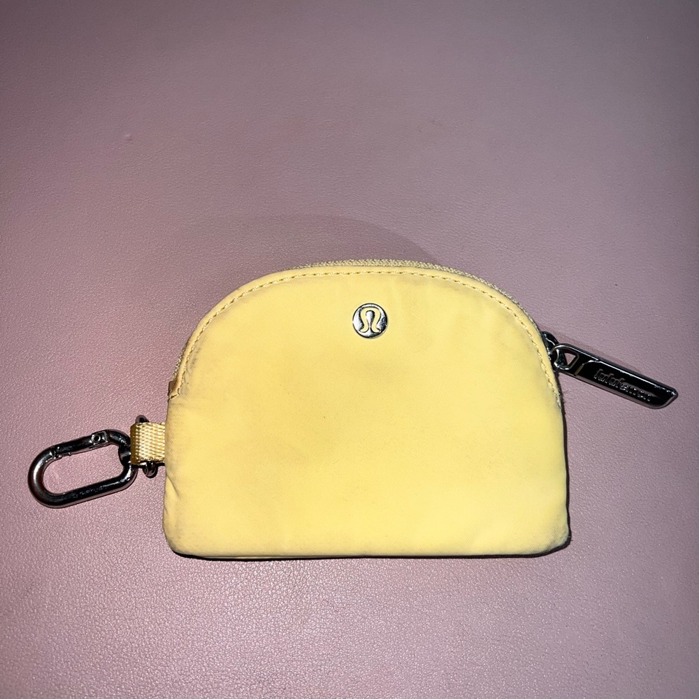 Lululemon Yellow Coin Purse Pouch with Carabiner Clip ** Has Stains**